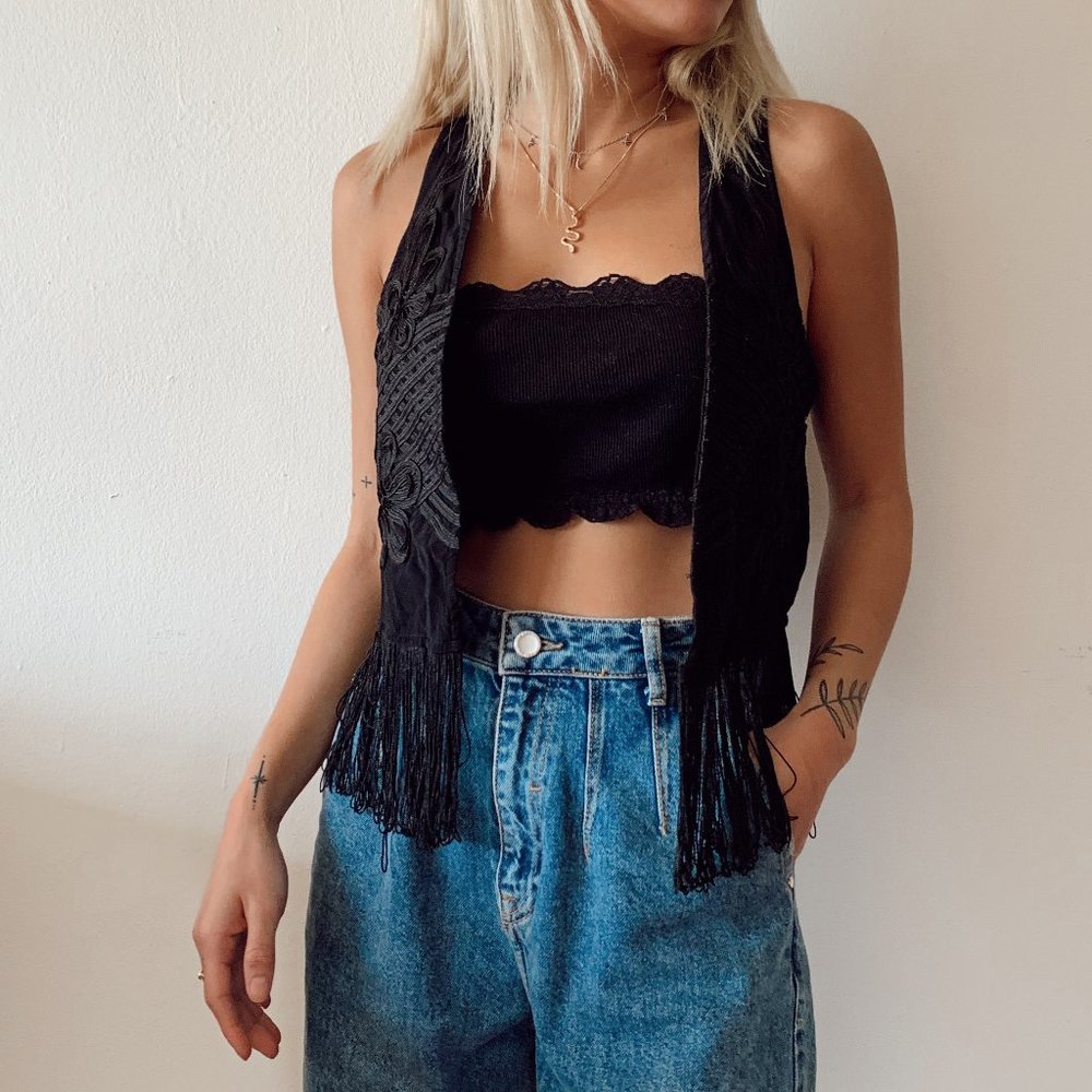 Zara Black Short Fringe Vest